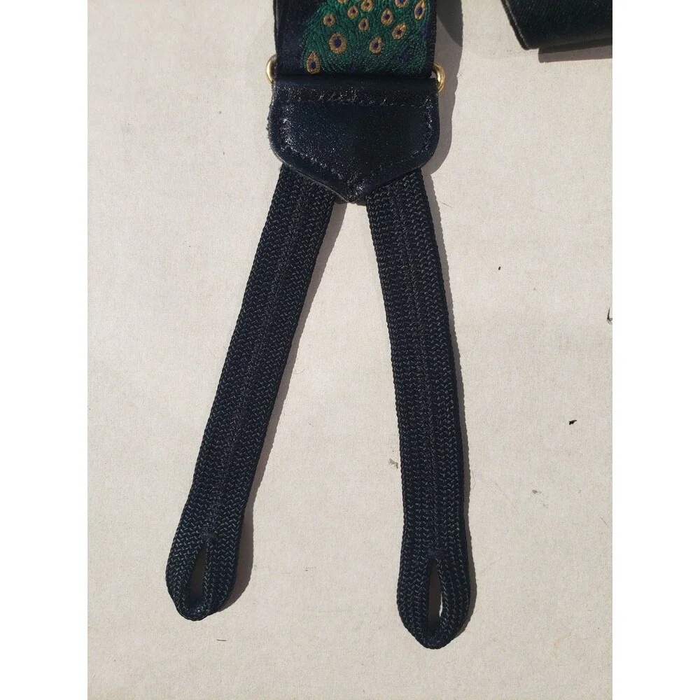 Trafalgar VG authentic black peacock urn feathers silk leather braces suspenders - Picture 16 of 16